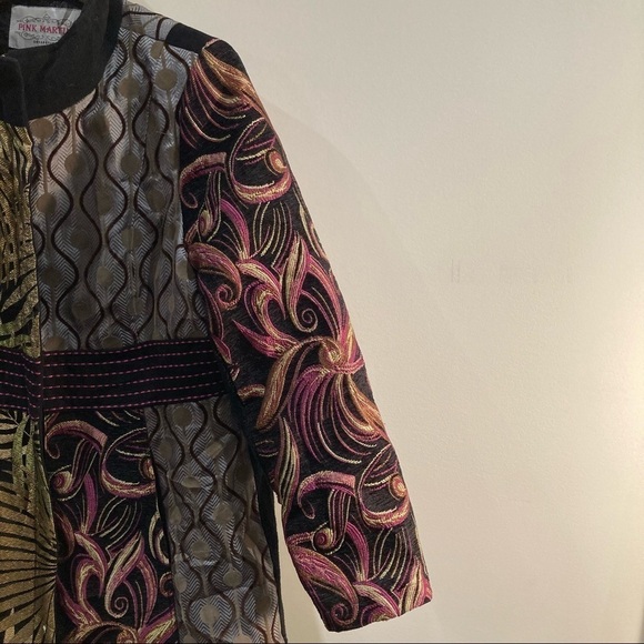 PINK MARTINI Sz L Arabesque Style Colour Block Quilted Lining Pockets Coat - Picture 3 of 11